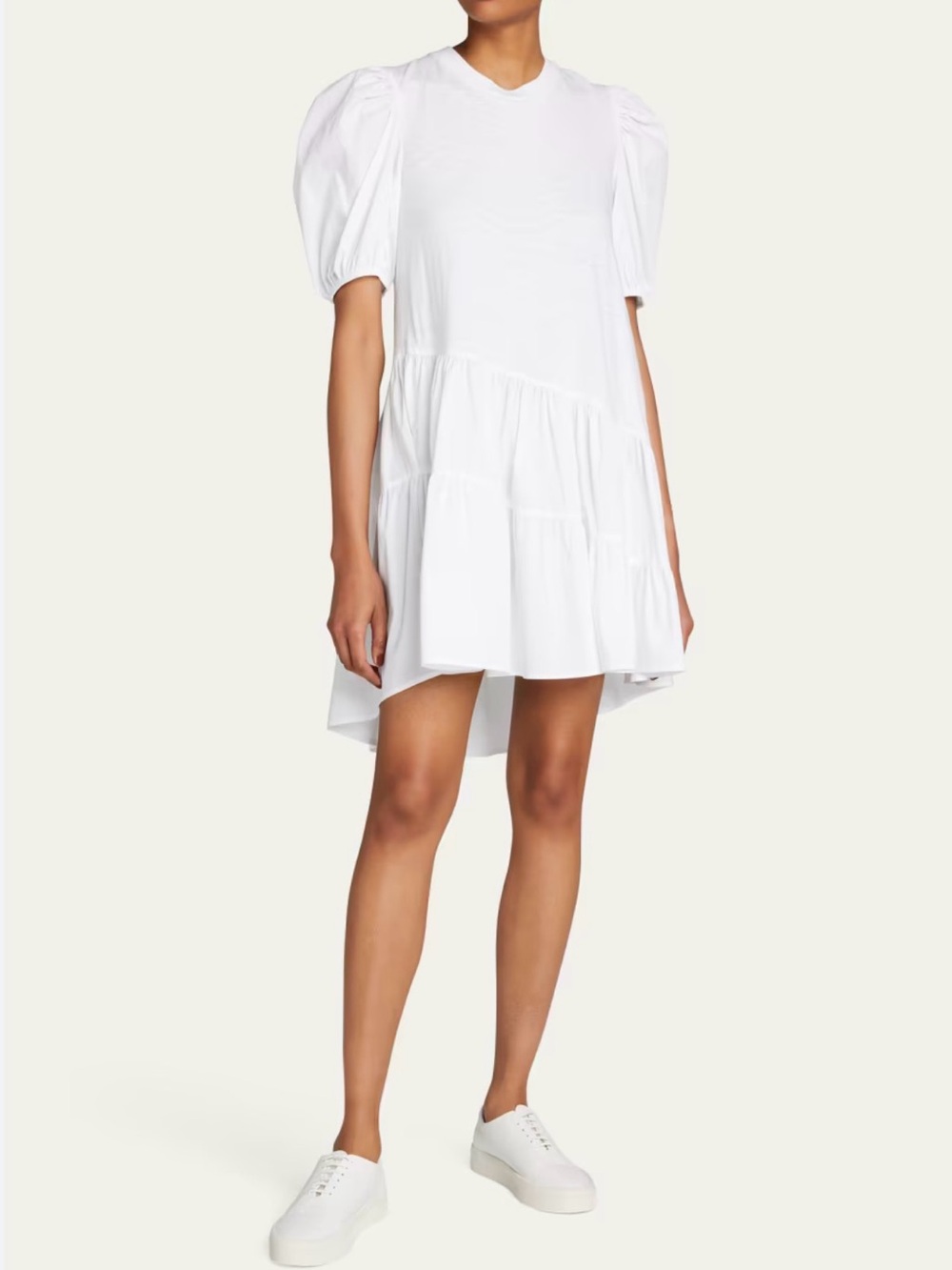 cinq a sept White Puff-Sleeve Tiered Casual mini Dress